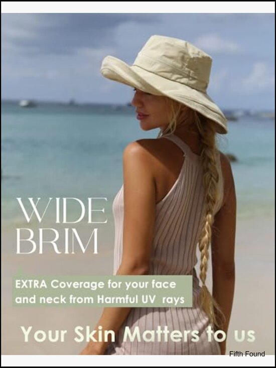 Wide Brim Sun Hat with Ponytail Hole, Foldable, Cotton, Adjustable